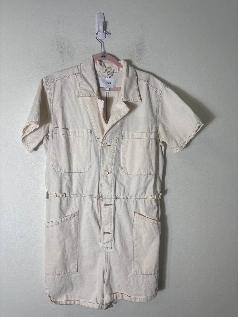 New Pistola Cream Stitched Romper Sz L